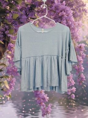 Baby Blue Flowy Blouse | Lightweight Draped Top